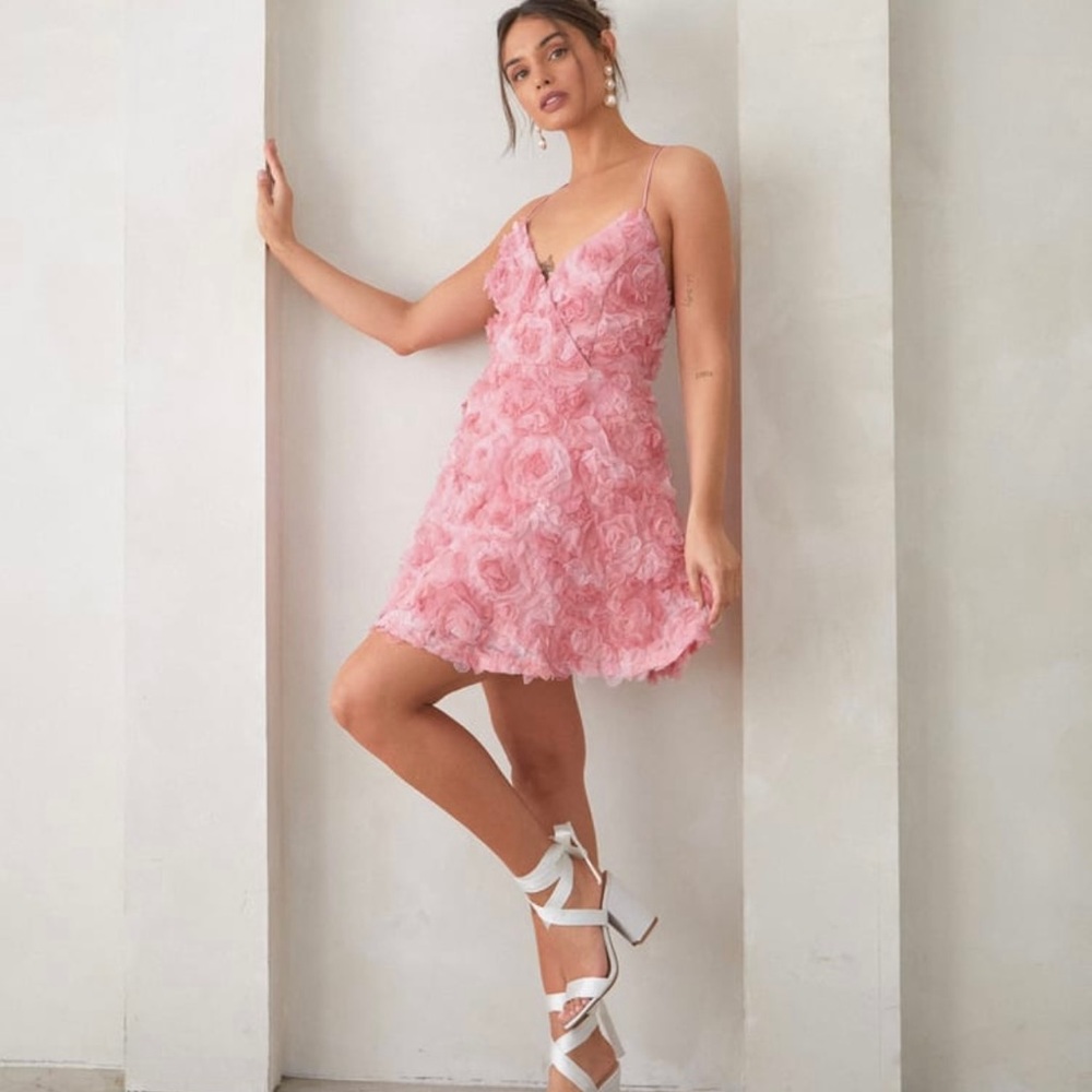 Pink 3D Floral Mini Dress